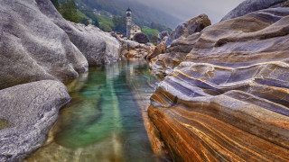 River rocks valley tower clouds - a river running free wallpaper