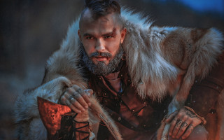 Bearded man fur coat sword - epic fantasy character art free wallpaper