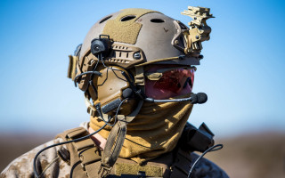 Soldier helmet microphone blue sky - round free wallpaper