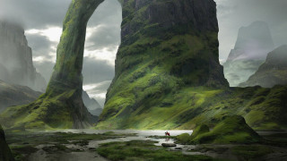River man arch rock fantasy - giant free wallpaper