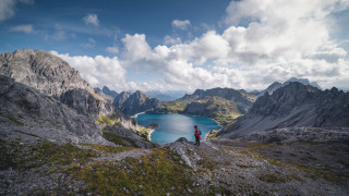 Mountain top lake cloudy sky - a mountain top free wallpaper