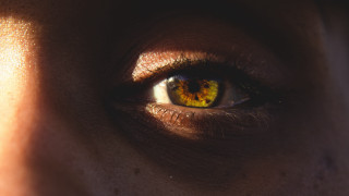 Woman eye yellow iris hyperrealism - realistic eye free wallpaper