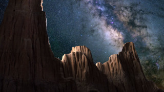 Night sky stars mountain rock - sky in the background free wallpaper