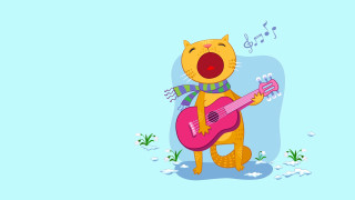 Cat playing guitar microphone folk - its paw free wallpaper