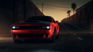 Red car night street streetlight - photorealistic lighting free wallpaper
