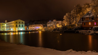 Heidelberg snowy cityscape bridge lake - a city free wallpaper