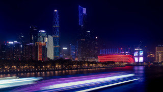 City skyline river night futurism - cui bai free wallpaper