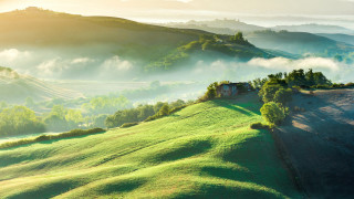 Green hillside house valley trees - a valley below free wallpaper