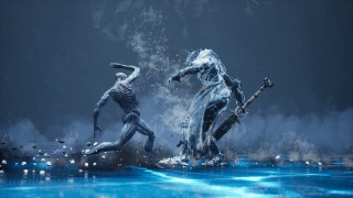 Bubbles water sword aurora night - two person free wallpaper