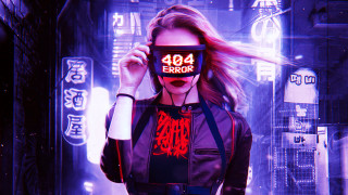 Woman vr headset city neon - cyberpunk art free wallpaper