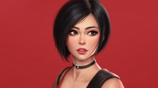Woman blackdress redbackground bangs bobcut - artgerm free wallpaper