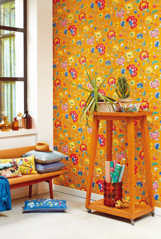 Room table bench wallpaper flowers - maximalism free wallpaper