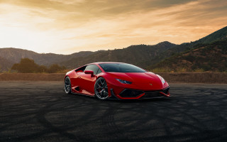 Red sports car mountains sunset - sunset free wallpaper
