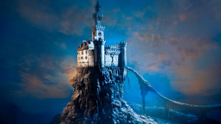 Castle dragon mountain sky clouds - matte fantasy painting free wallpaper