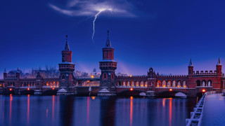 Lightning city night bridge buildings - berlin secession free wallpaper