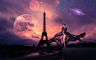 Eiffel tower night purple sky 2 - didier mouron free wallpaper
