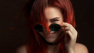 Red hair sunglasses smile portrait - sunglass free wallpaper