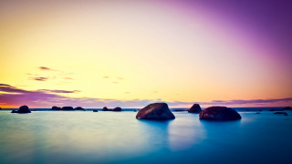 Sunset ocean rocks clouds sky - the water and a sky background free wallpaper