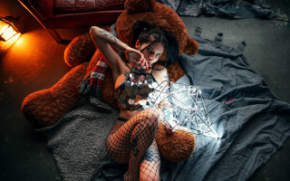 Woman fishnet teddy bear crystal - toy free wallpaper