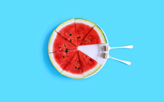Watermelon fork blue background food - food photography free wallpaper
