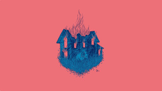 Blue hydrant house fire storybook - fire in the background free wallpaper