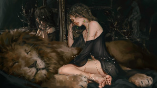 Woman lion mirror fantasy detailed - a painting of a woman free wallpaper