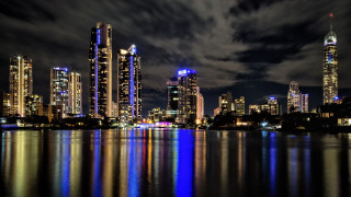 City skyline lake night clouds - the sky free wallpaper