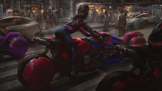 Night city motorcycle urban cinematic - a car in the background free wallpaper