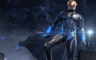 Futuristic cyborg man glowing light - the dark free wallpaper