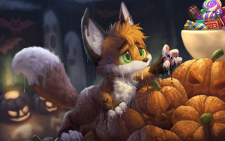 Cartoon fox candy pumpkin halloween - furry free wallpaper