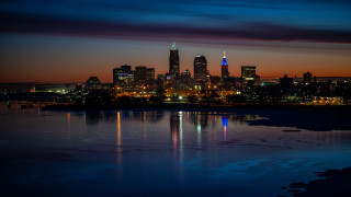 City skyline lake night lights - the building and water free wallpaper