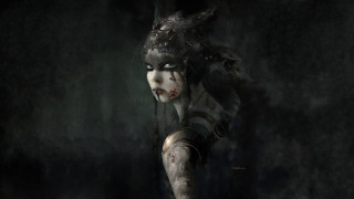 Masked woman bloodied bodypaint dark - her face free wallpaper