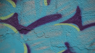 Blue purple flower graffiti fence - graffiti paint free wallpaper