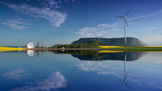 Windmill lake mountain boat sky - a windmill free wallpaper
