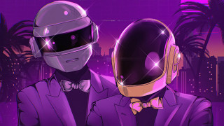 Two people helmet bowtie city - palm tree and buildings free wallpaper