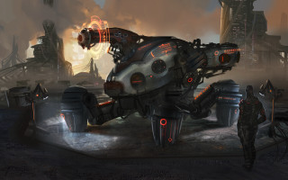 Futuristic afrofuturism mecha giantgun city - league of legends concept art free wallpaper