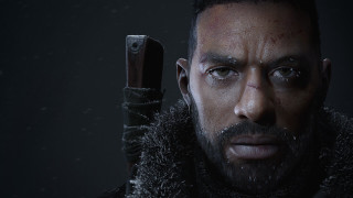 Man knife snow dark room - his hand in free wallpaper