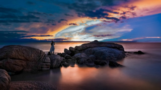 Mystical sunset rock water cloudy - mystical free wallpaper