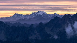 Mountain range sunset clouds forest 5 - widescreen free wallpaper