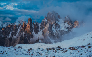 Snowy mountains cloudy sky rocks - cloudy free wallpaper