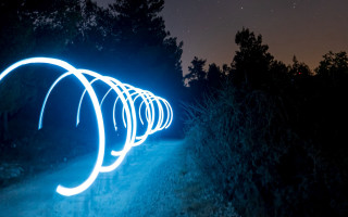 Light painting night forest path - a long exposure free wallpaper