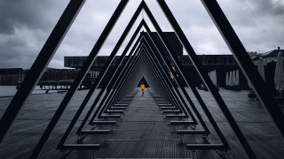 Walkway yellow umbrella constructivism geometric - geometric shape free wallpaper