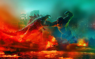Godzilla fighting city fire water - chris labrooy free wallpaper