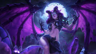 Demon girl purple wings fullmoon - sots art free wallpaper