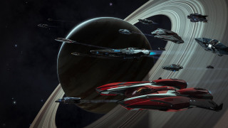 Space ships starfield planet fighter - a distant planet in the foreground free wallpaper