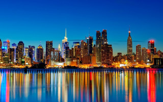 City skyline lake night reflections - ashcan school free wallpaper
