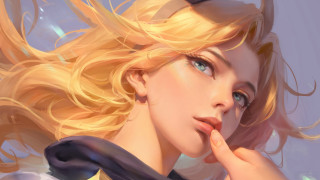 Blonde woman finger lips wind - her finger free wallpaper