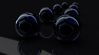 Blue balls reflection black surface - abstract illusionism free wallpaper