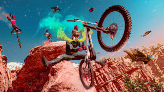 Man bike red rock flying - other person free wallpaper