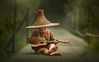 Boy guitar strawhat nature sitting - a young boy free wallpaper
